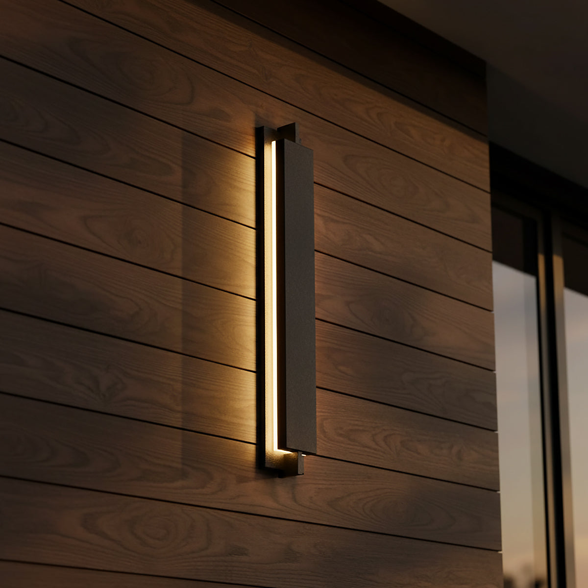 Rye LED Outdoor Wall Light 32", Textured Black for Modern home with Dark Brown Wood
