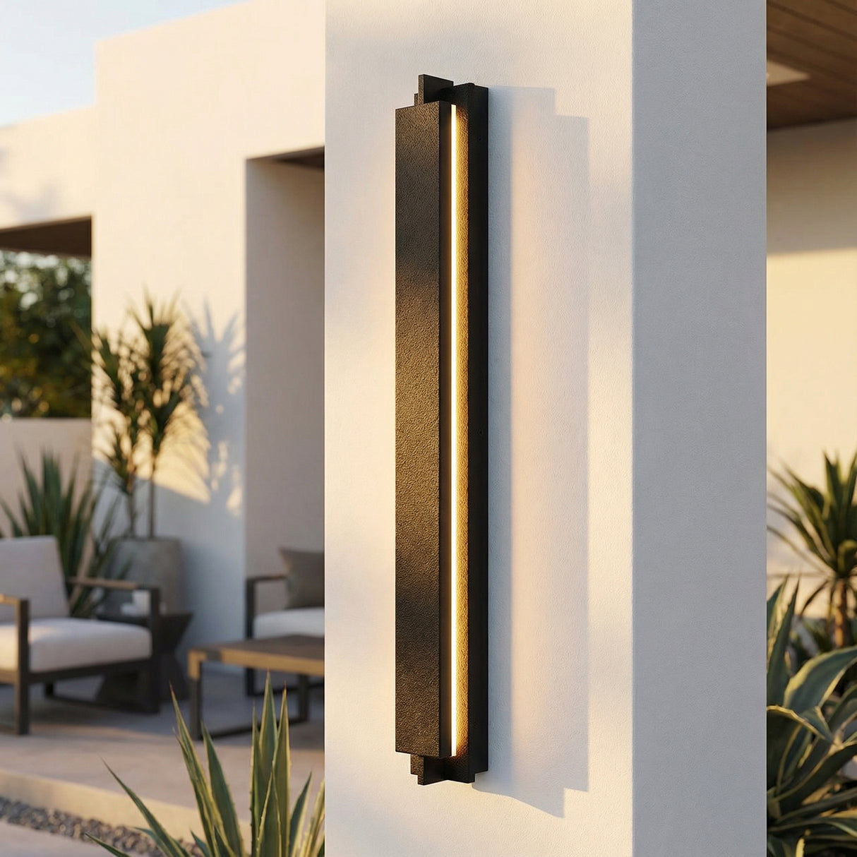 Rye LED Outdoor Wall Light 46", Textured Black for Modern home with White Siding