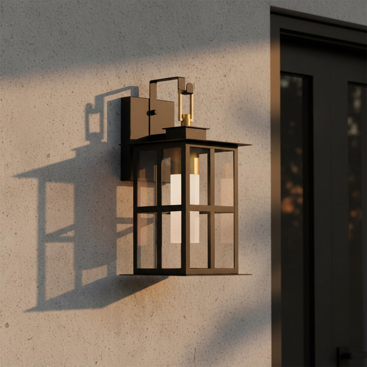 Portico LED Outdoor Wall Light 16", Black with Gold Accents