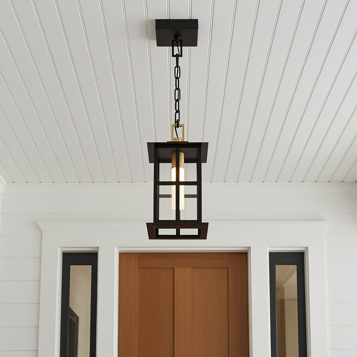 Portico LED Outdoor Hanging Light 16" for Modern Farmhouse home with White Siding