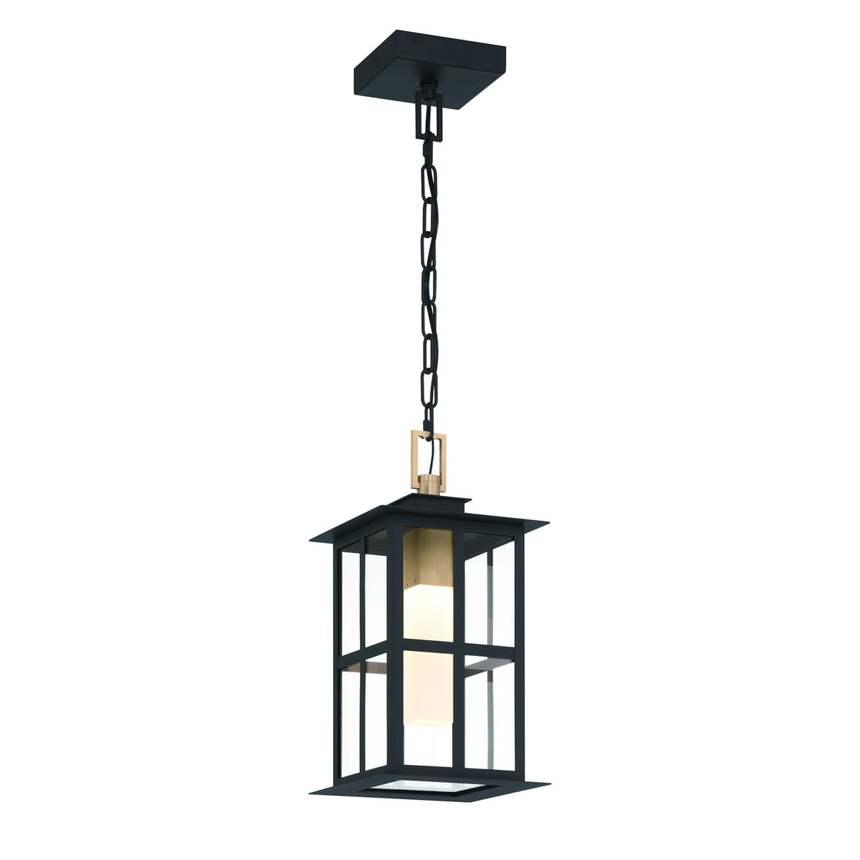 Portico LED Outdoor Hanging Light 16", Black with Gold Accents