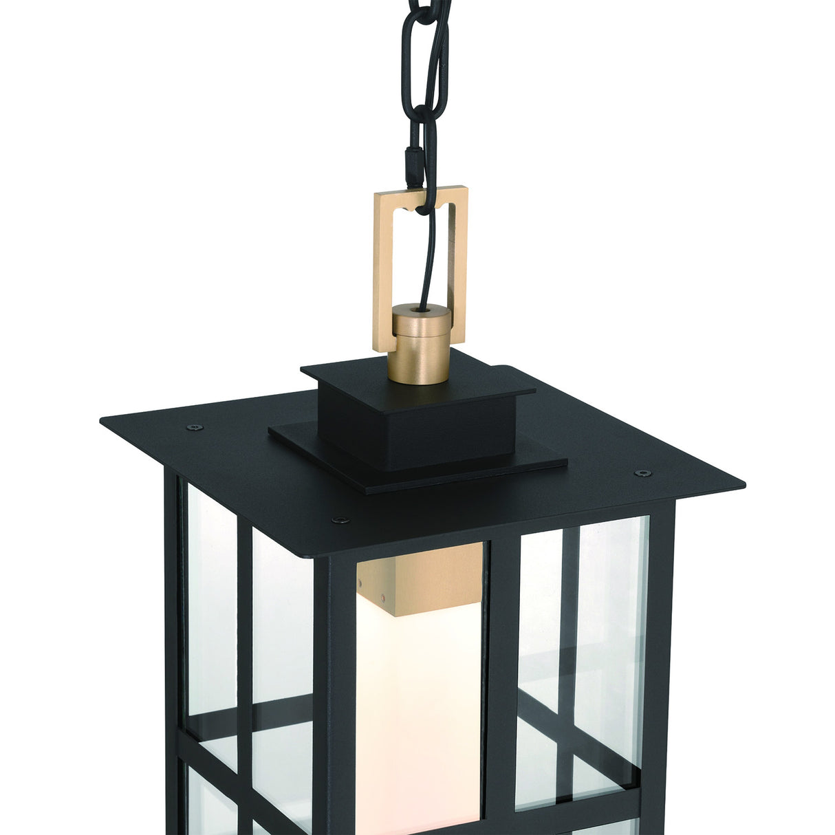 Portico LED Outdoor Hanging Light 16", Black with Gold Accents