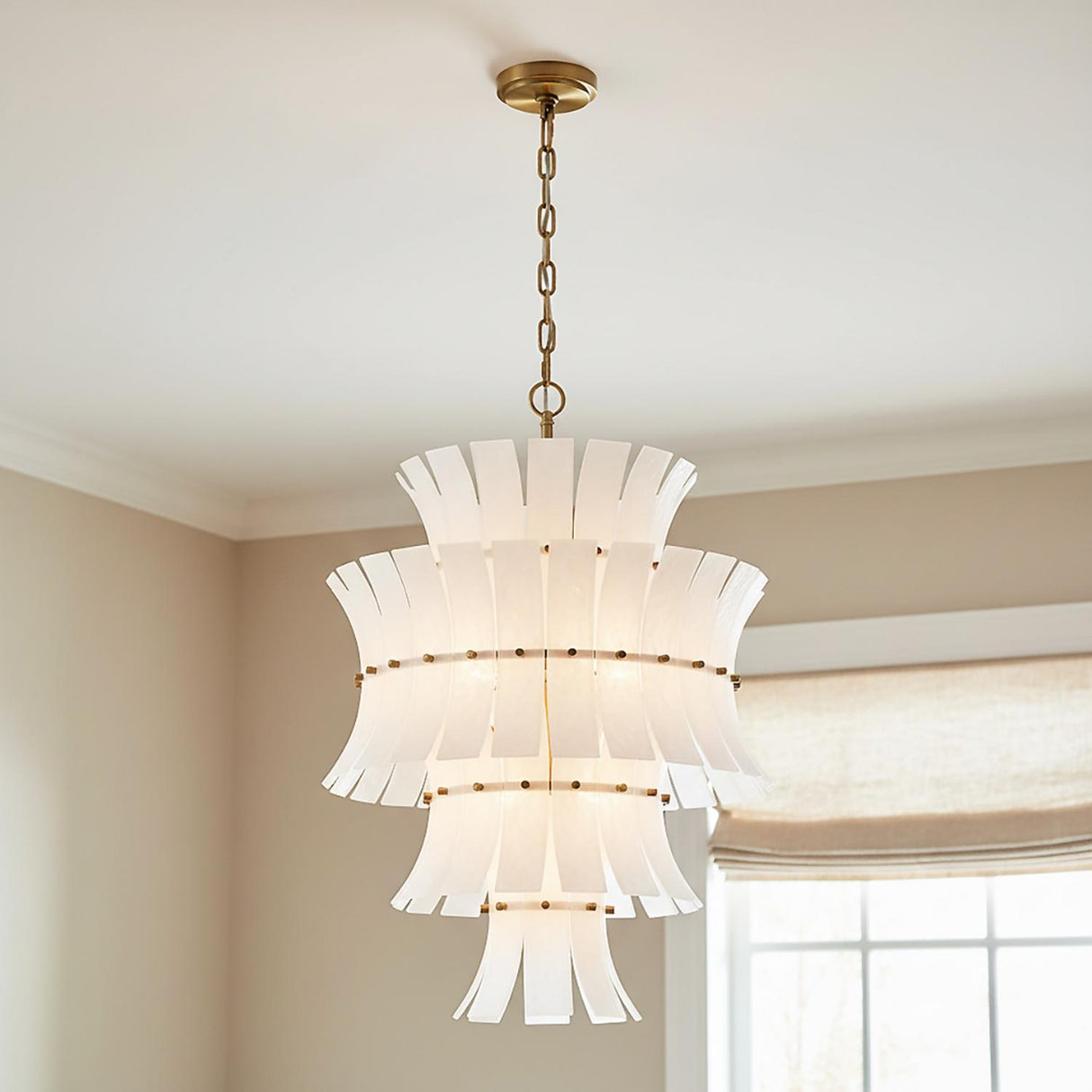 Brielle 13 Light Chandelier 22", White Art Glass with Aged Brass