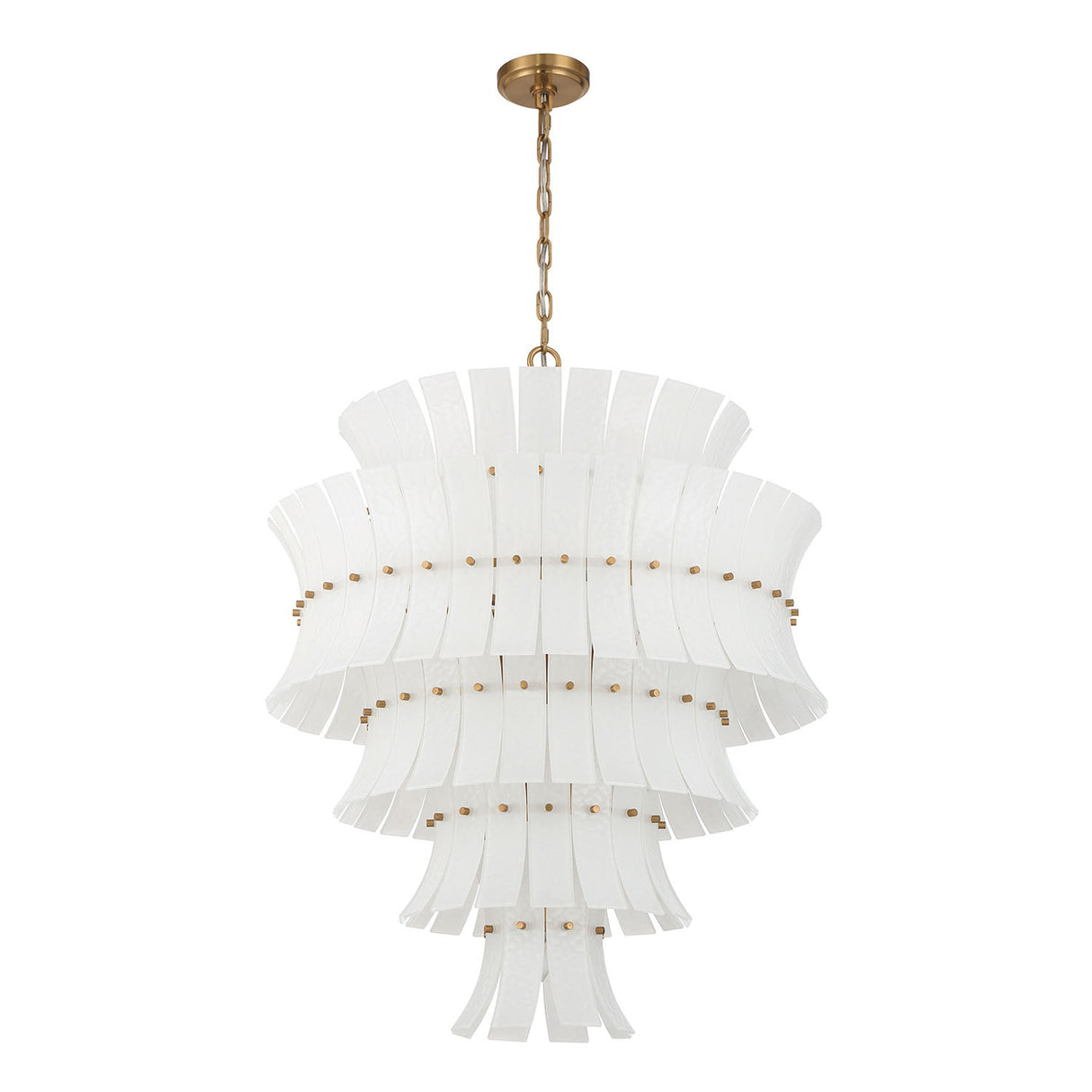 Brielle 21 Light Chandelier 30", White Art Glass with Aged Brass