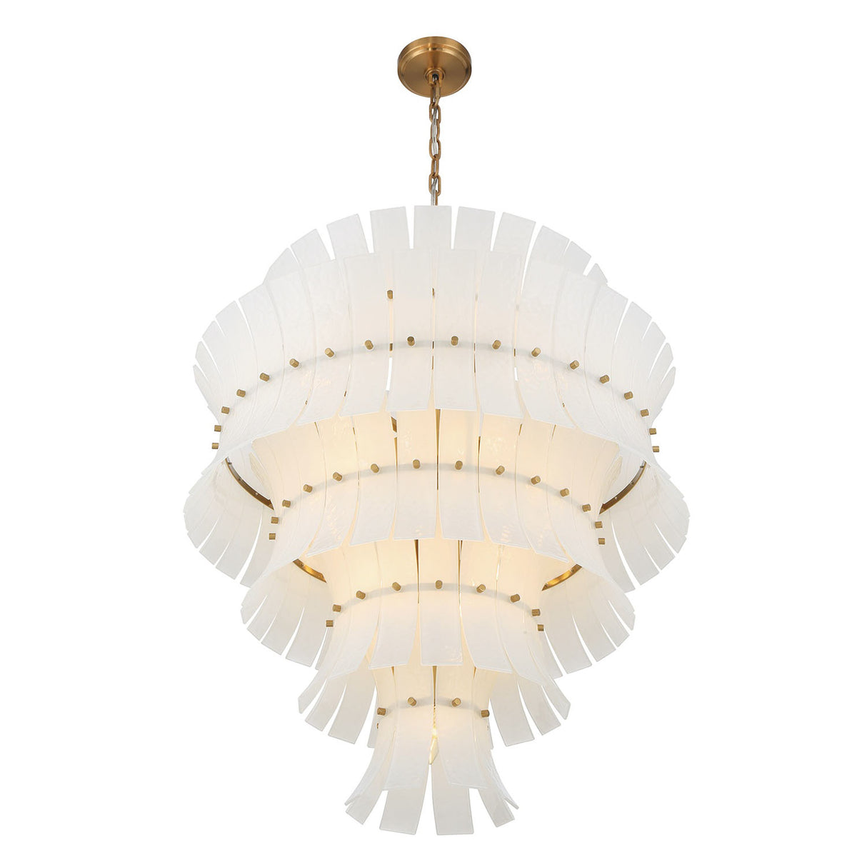Brielle 21 Light Chandelier 30", White Art Glass with Aged Brass