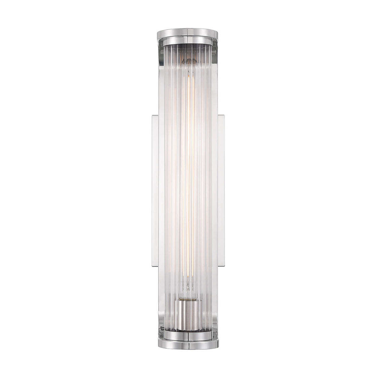 Cedar Wall Sconce 17", Polished Nickel and Clear Ribbed Glass
