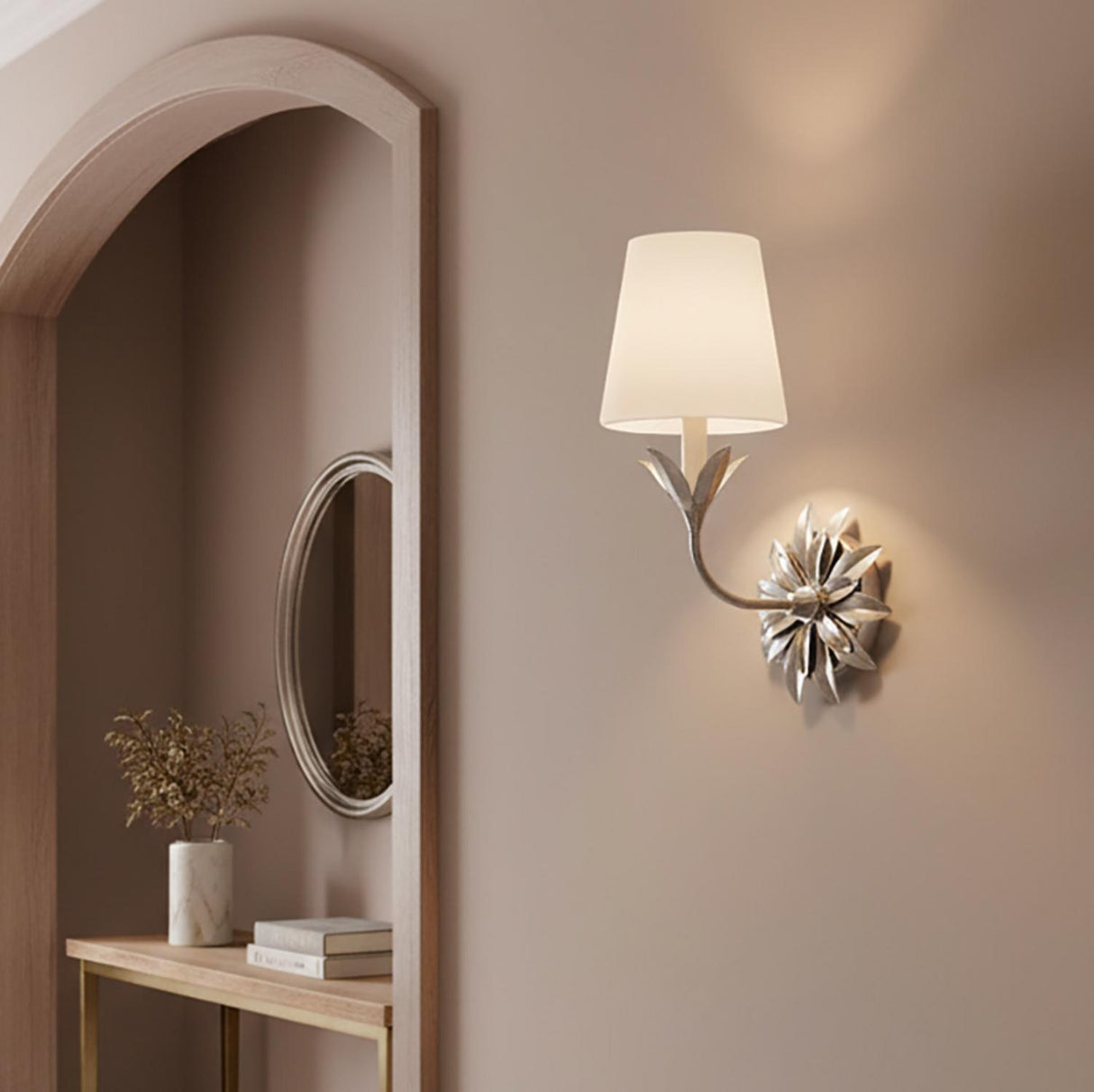 Ayla Wall Sconce 15", Antique Silver and Opal Glass