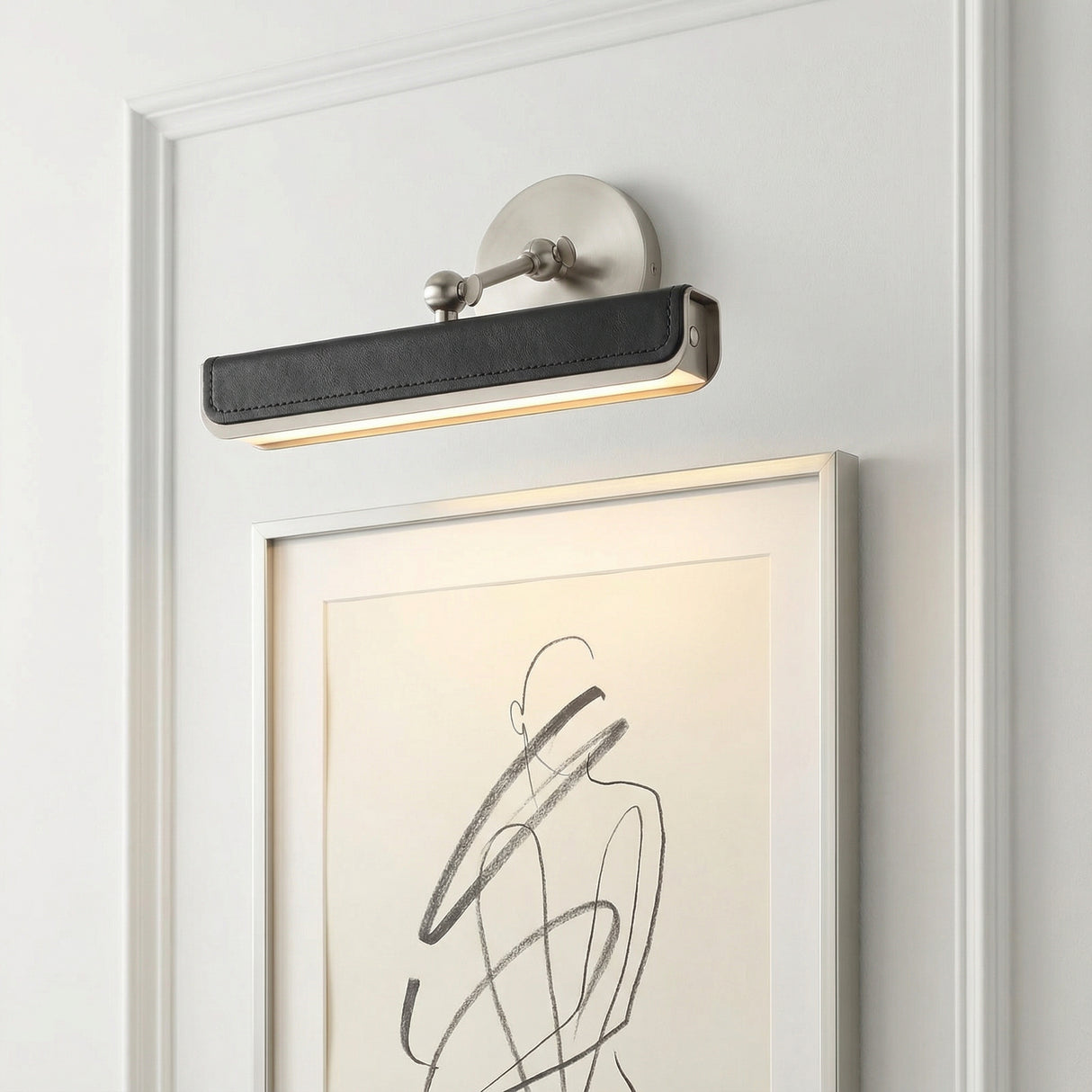 Jarrett LED Picture Light 12", Brushed Nickel and Tuxedo Leather