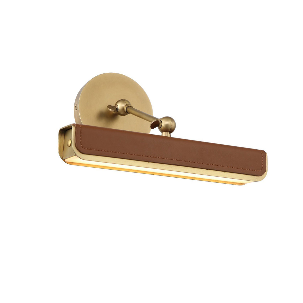 Jarrett LED Picture Light 12", Aged Brass and Cognac Leather