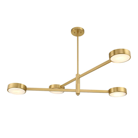 Finn 4 Light Linear Chandelier 54", Brass and Alabaster