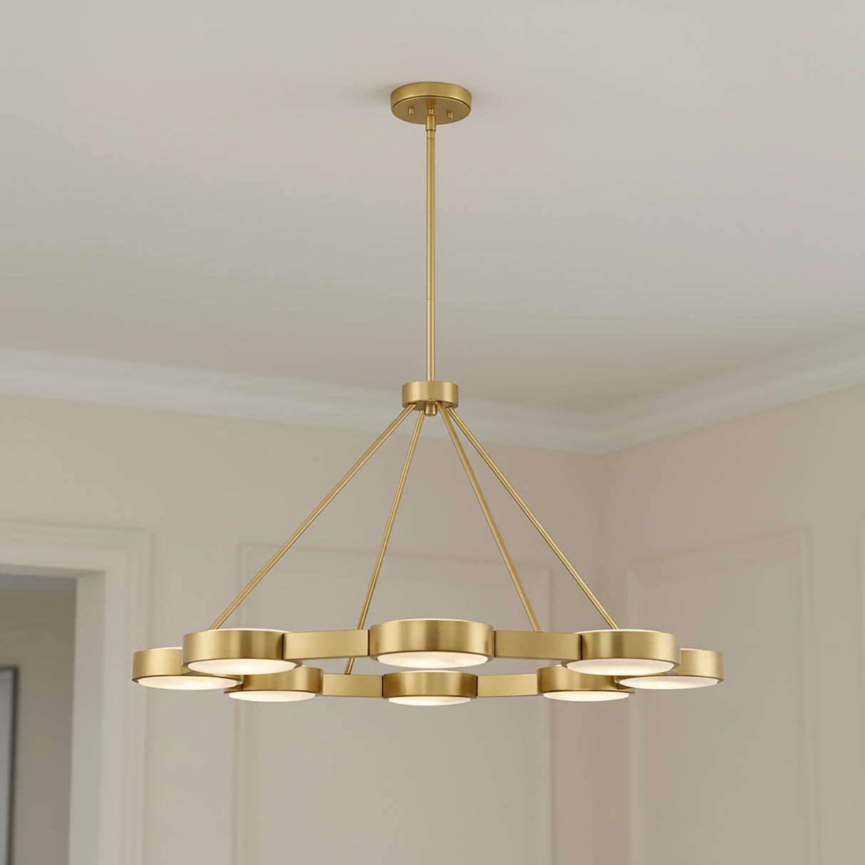 Finn 8 Light Chandelier 39" for Modern home with Warm Beige Walls
