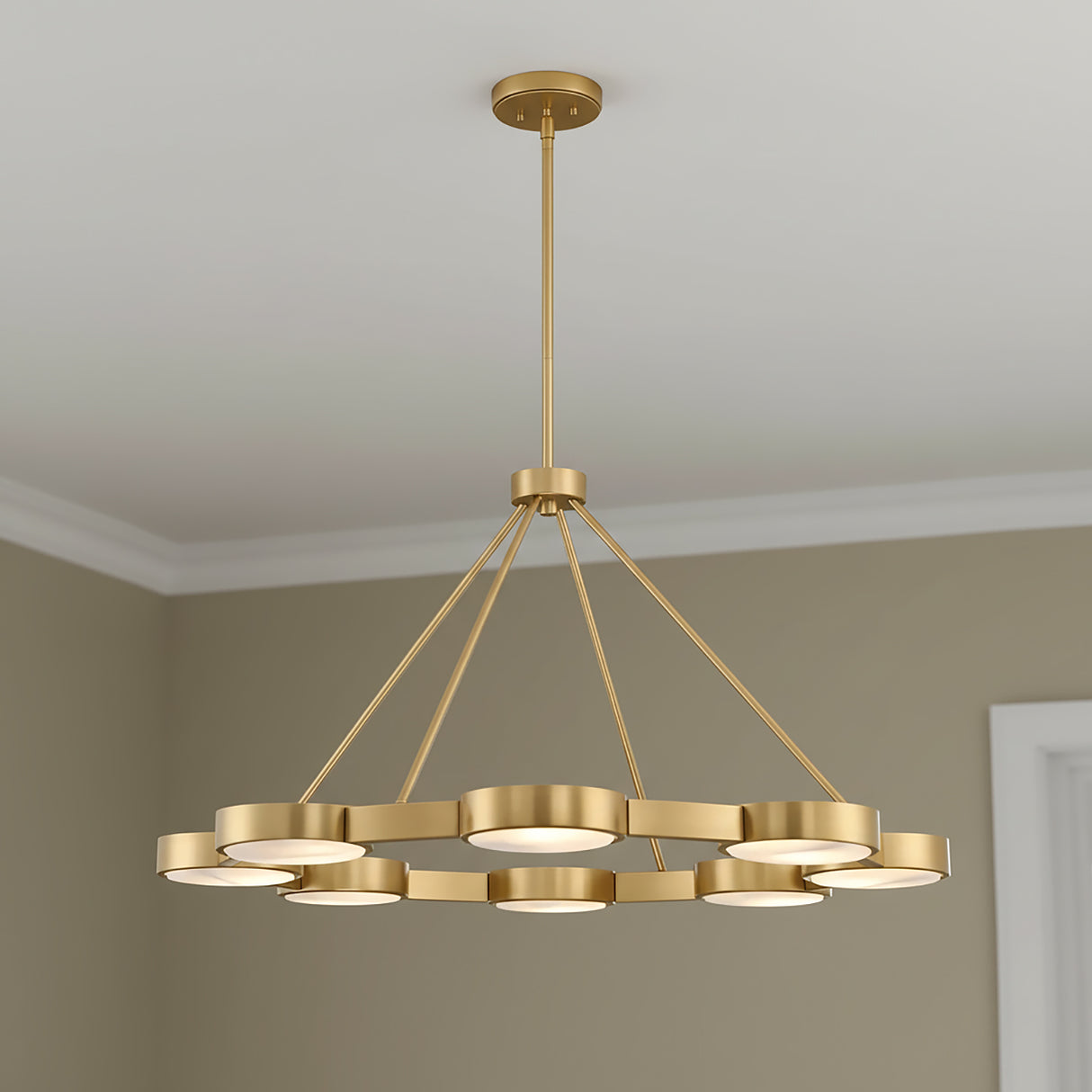 Finn 8 Light 39" wide Chandelier in aged brass with real Alabaster for Modern living room