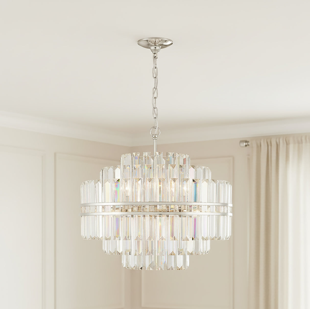 Maxwell 12 Light Chandelier 22", Crystal with Polished Nickel for Modern home with White Walls