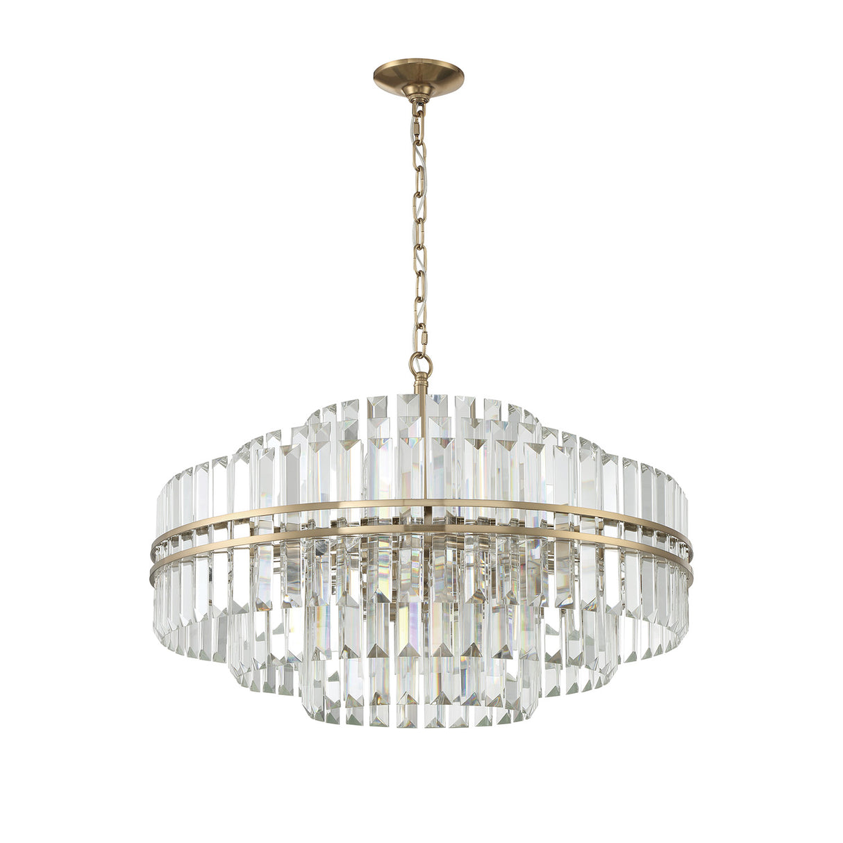 Maxwell 16 Light Chandelier 28", Crystal with Aged Brass