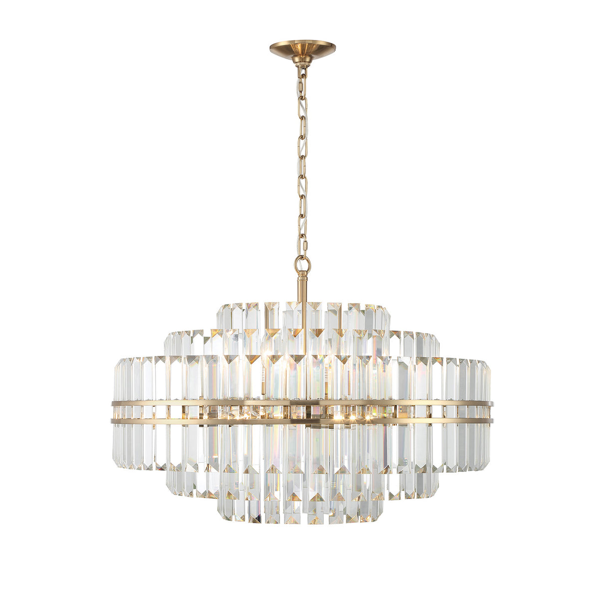Maxwell 16 Light Chandelier 28", Crystal with Aged Brass