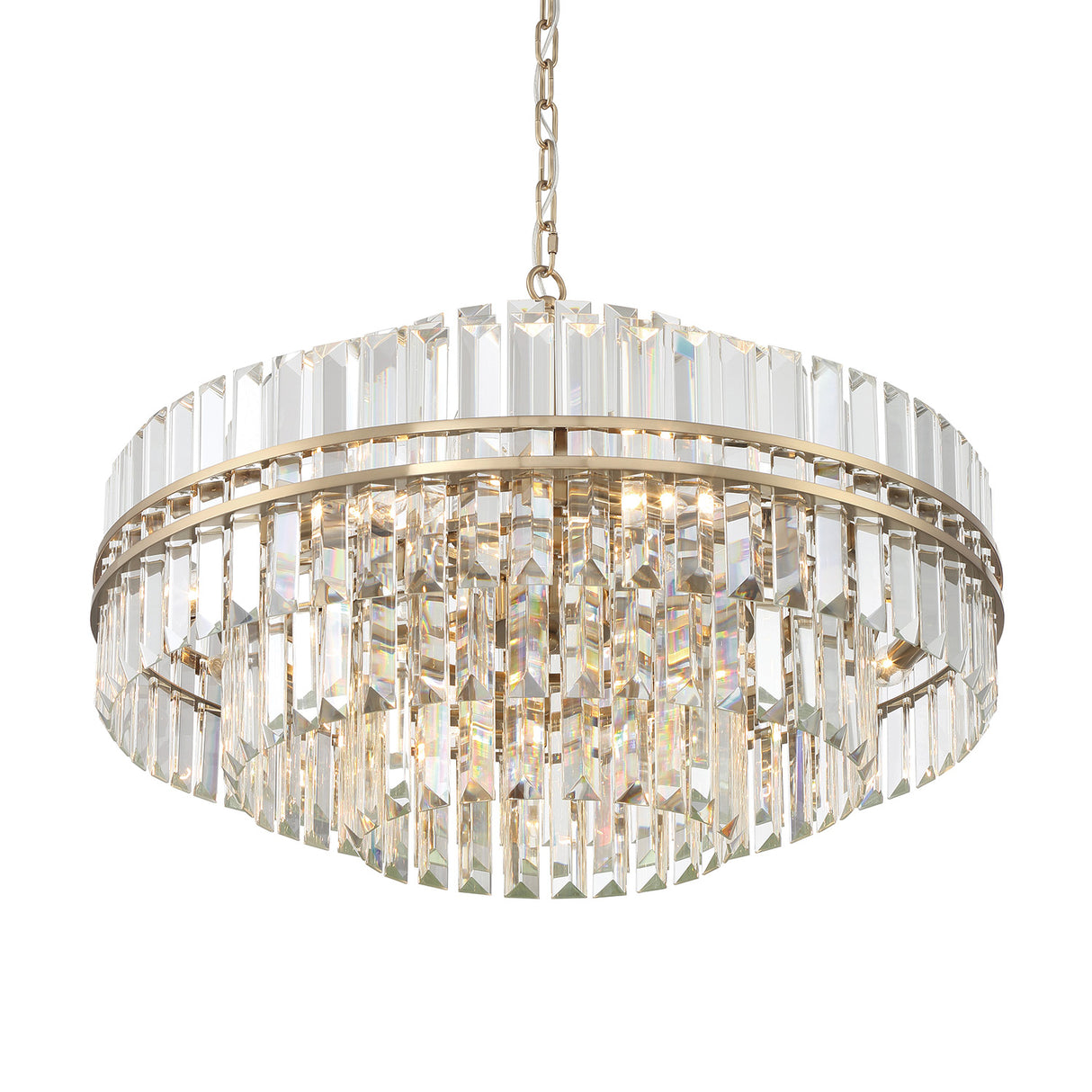 Maxwell 16 Light Chandelier 28", Crystal with Aged Brass