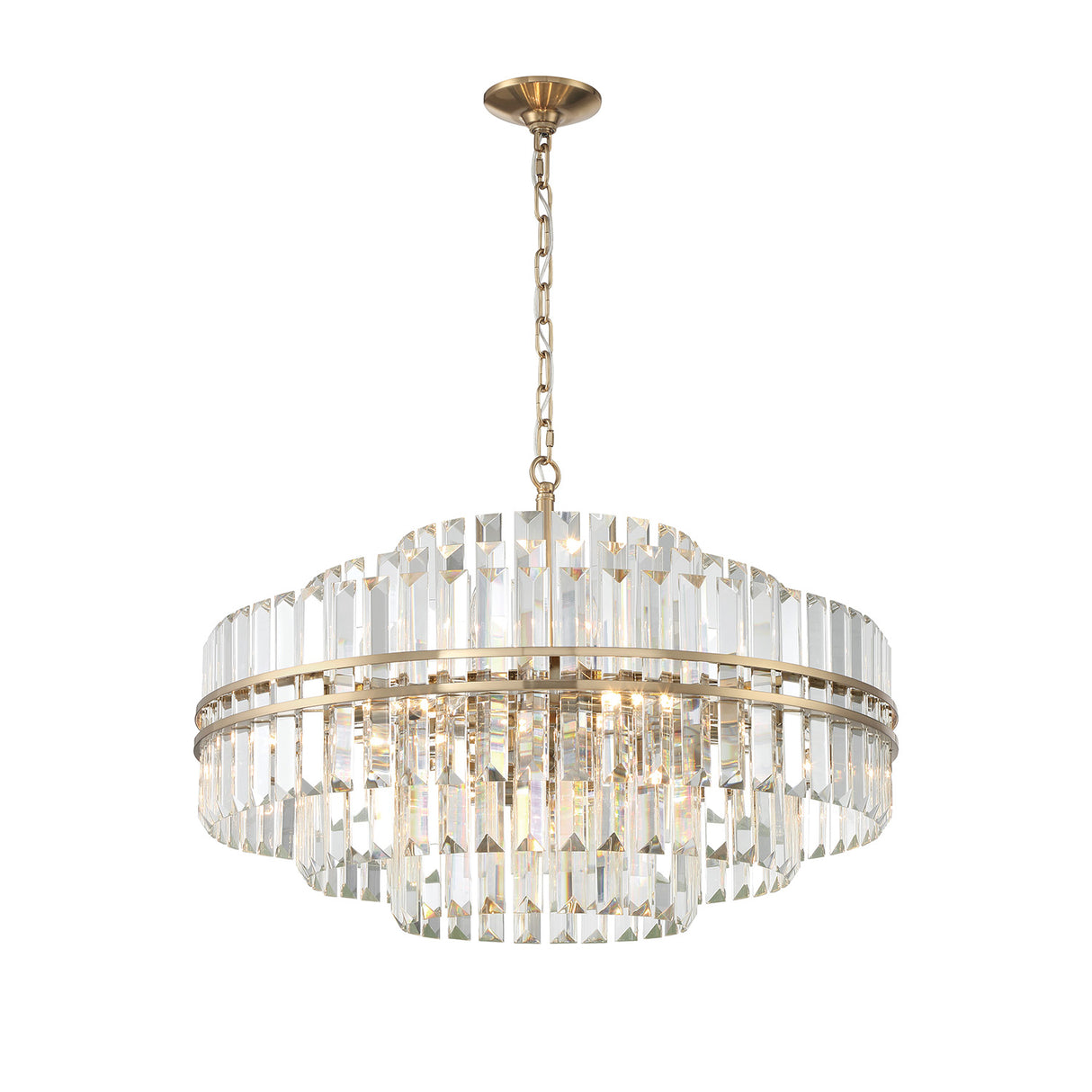 Maxwell 16 Light Chandelier 28", Crystal with Aged Brass