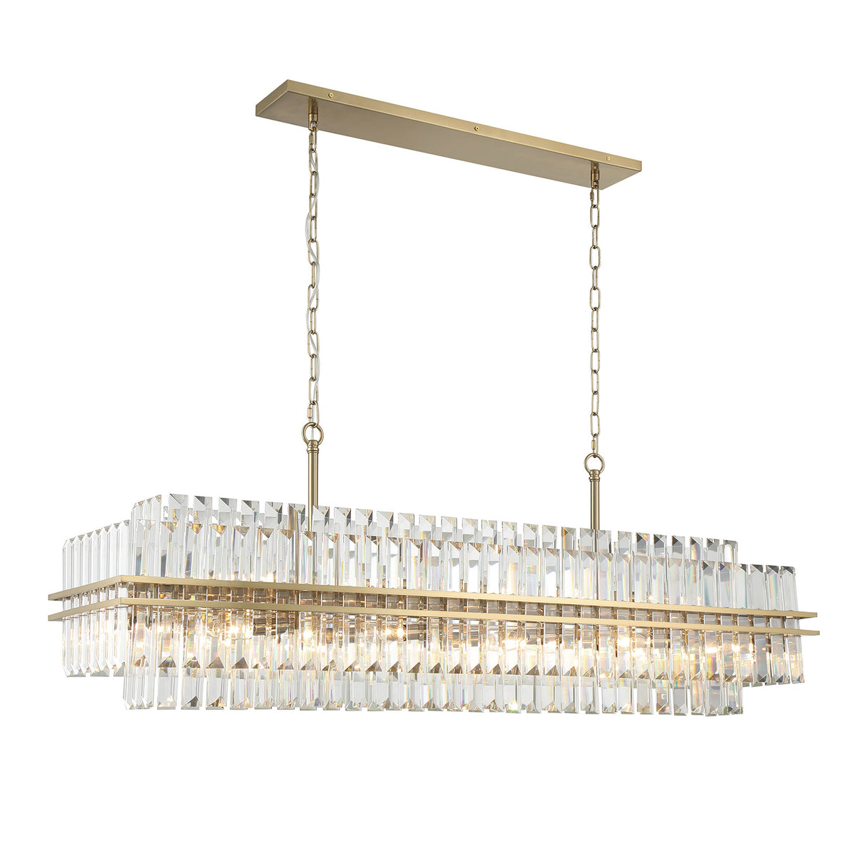 Maxwell 16 Light Linear Chandelier 50", Crystal with Aged Brass