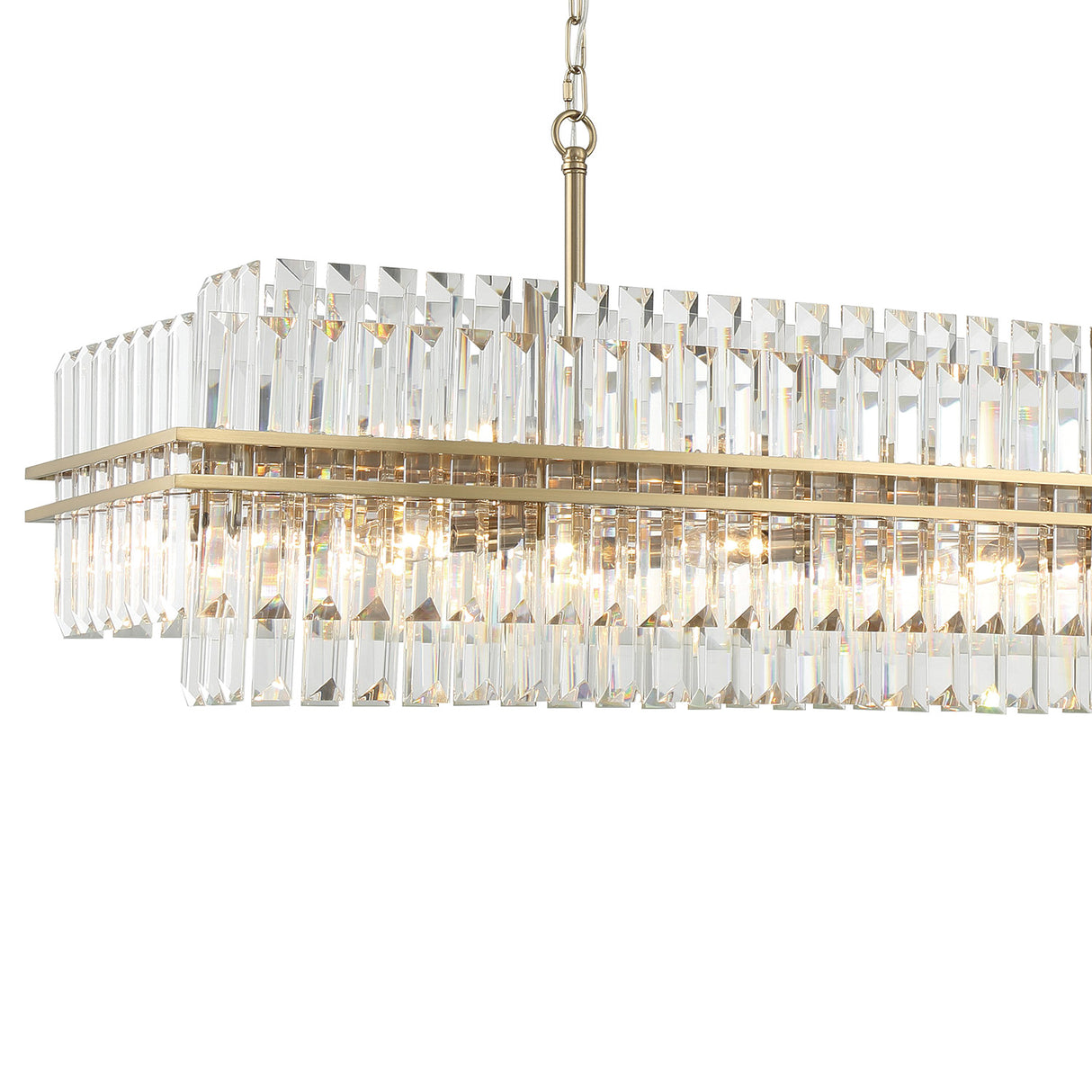 Maxwell 16 Light Linear Chandelier 50", Crystal with Aged Brass