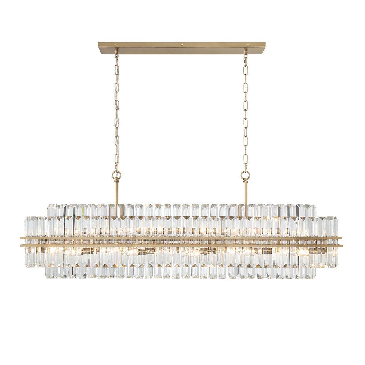 Maxwell 16 Light Linear Chandelier 50", Crystal with Aged Brass