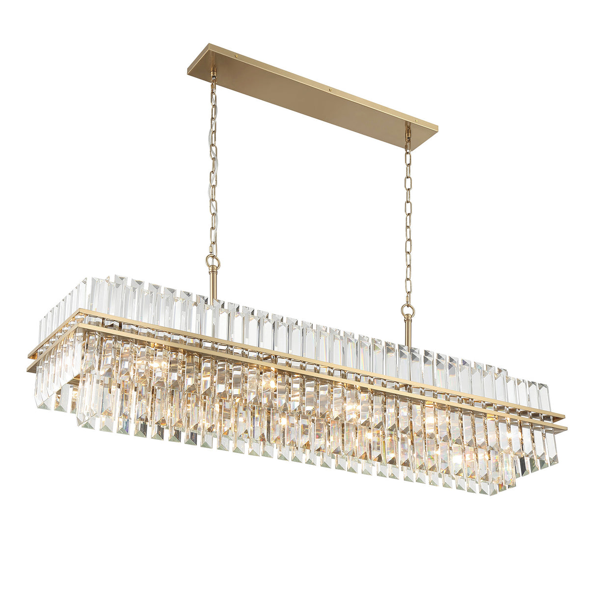 Maxwell 16 Light Linear Chandelier 50", Crystal with Aged Brass