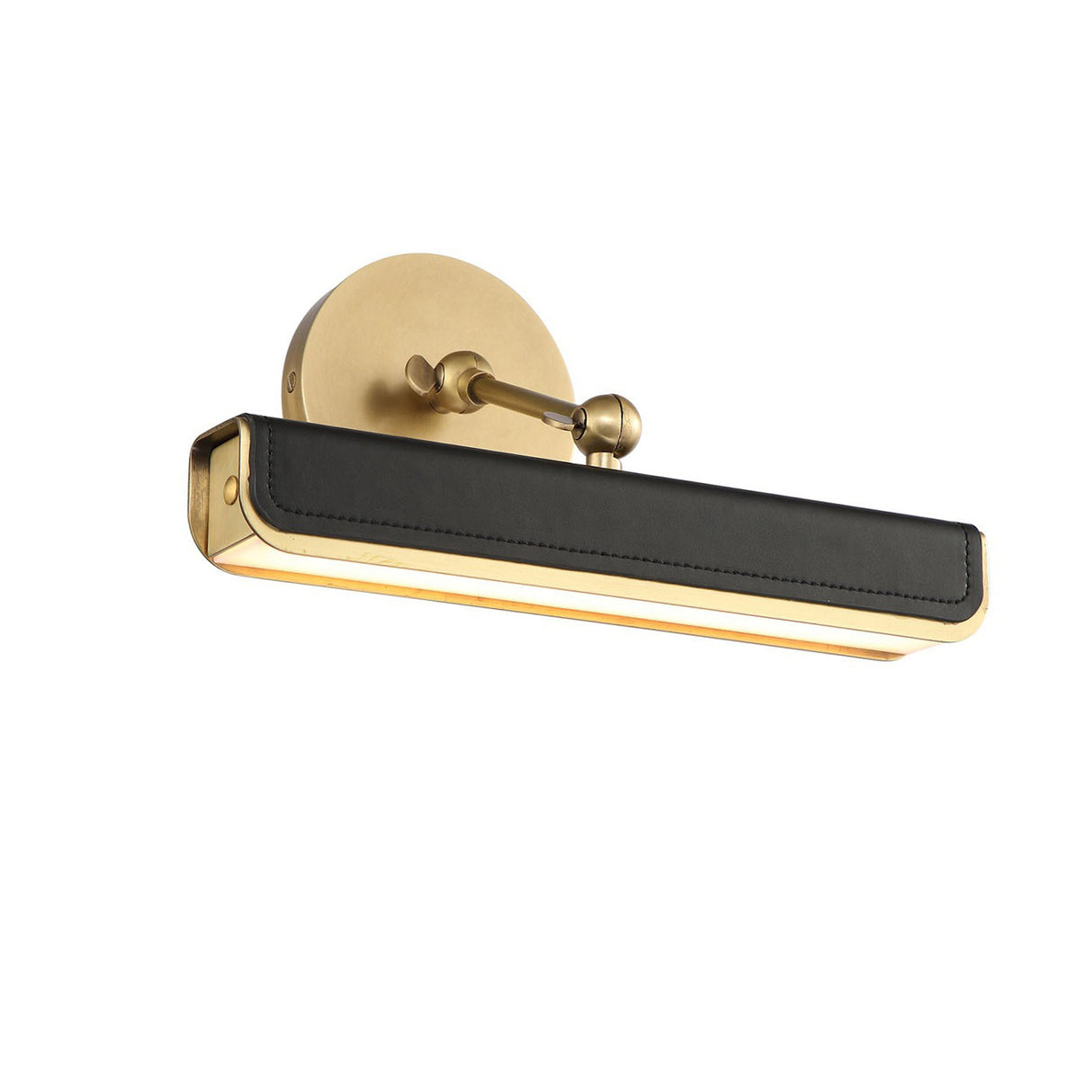 Jarrett LED Picture Light 12", Aged Brass and Tuxedo Leather
