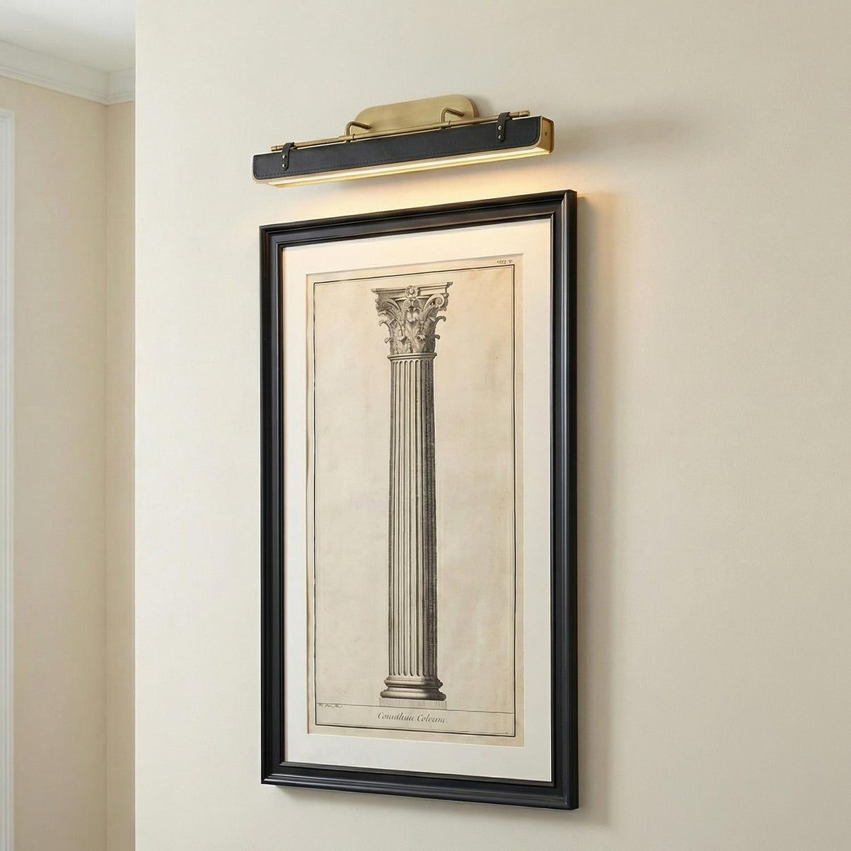 Jarrett LED Wall Light 32", Aged Brass and Tuxedo Leather