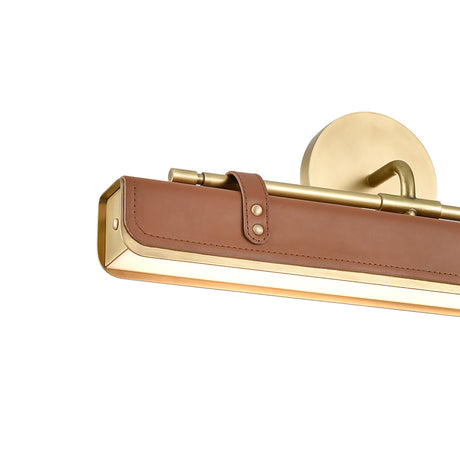 Jarrett LED Wall Light 20", Aged Brass and Cognac Leather