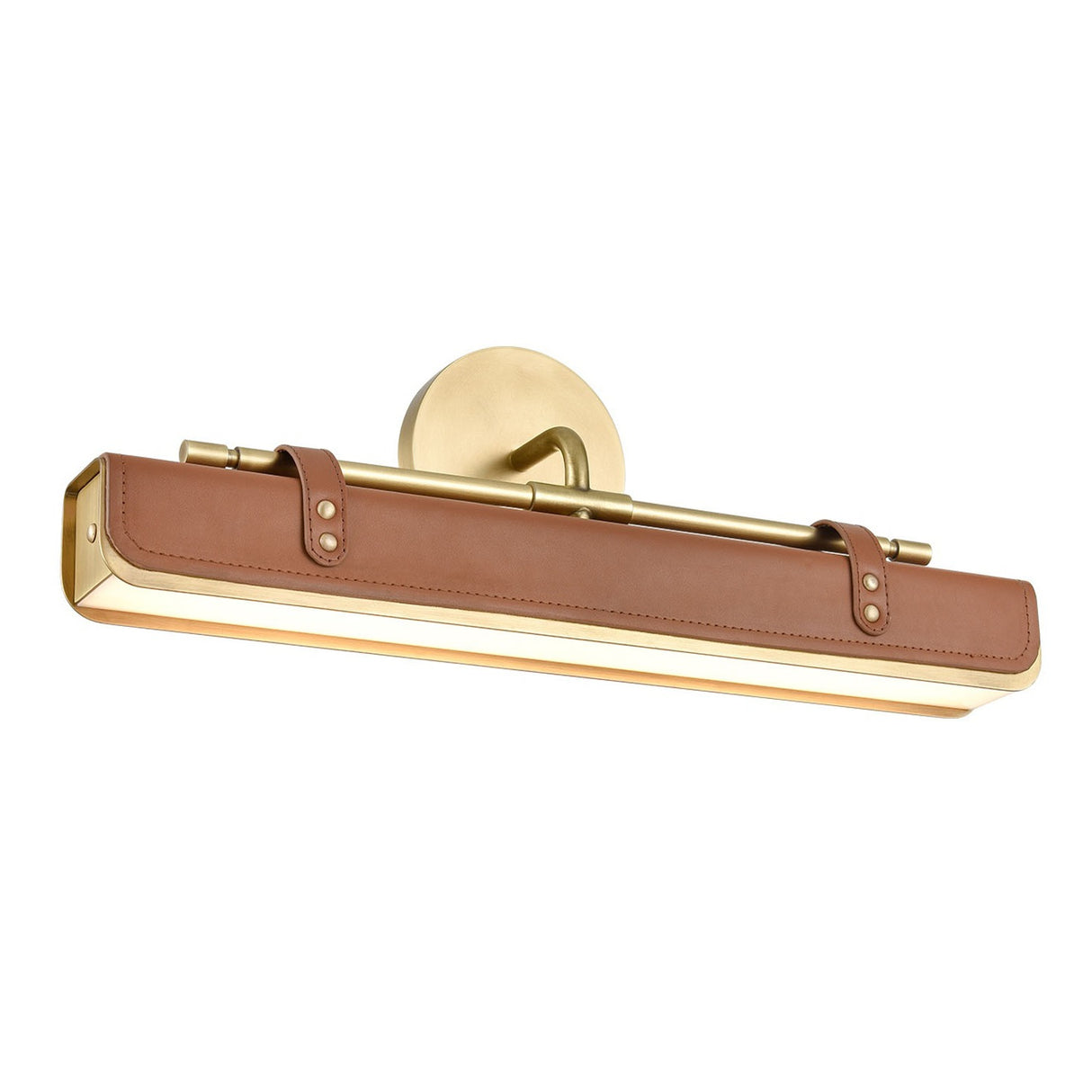 Jarrett LED Wall Light 20", Aged Brass and Cognac Leather