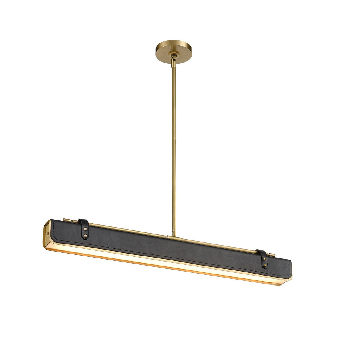 Jarrett LED Linear Pendant 31", Aged Brass and Tuxedo Leather