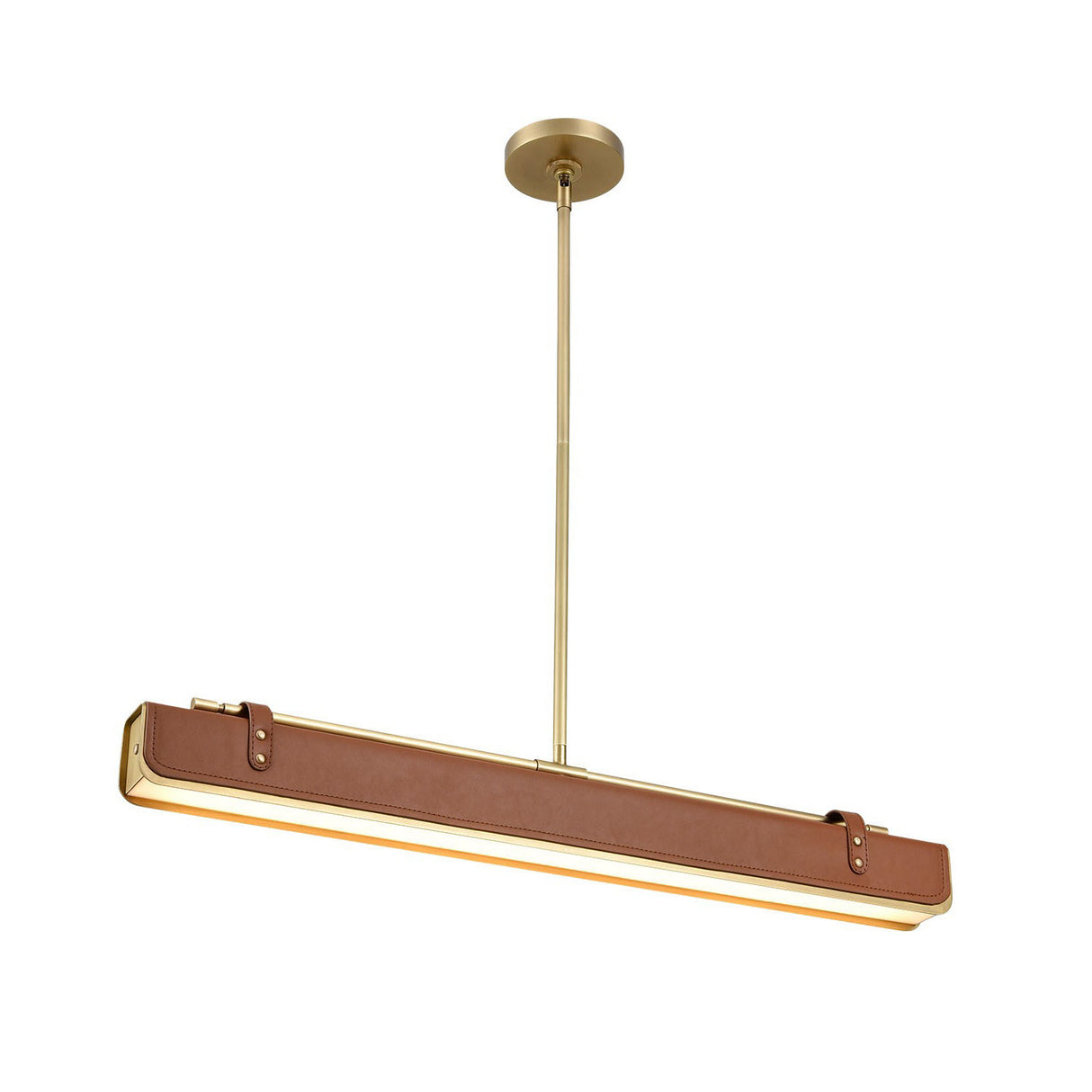 Jarrett LED Linear Pendant 31", Aged Brass and Cognac Leather