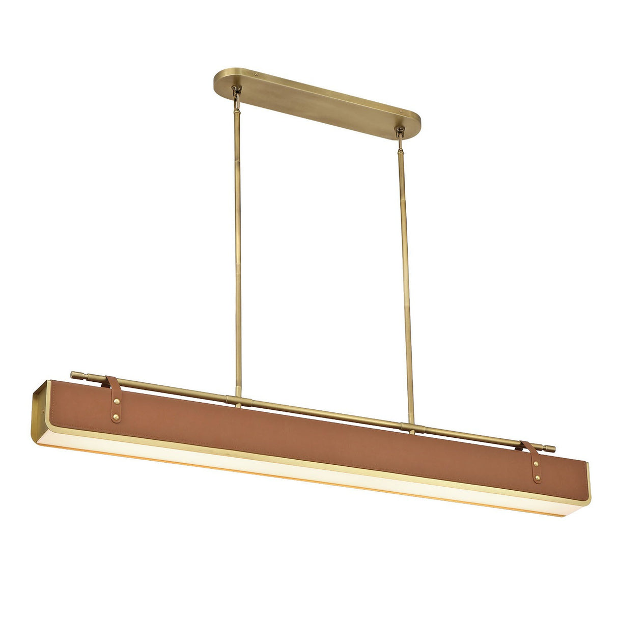 Jarrett LED Linear Pendant 60", Aged Brass and Cognac Leather