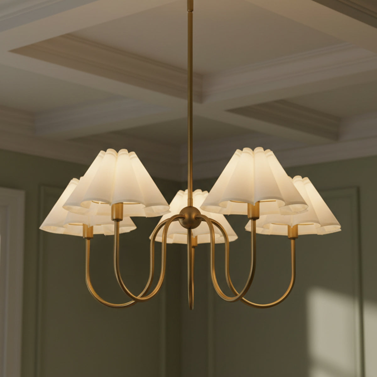 Rory 5 Light Chandelier 31", Brushed Brass for Transitional home with Green Walls