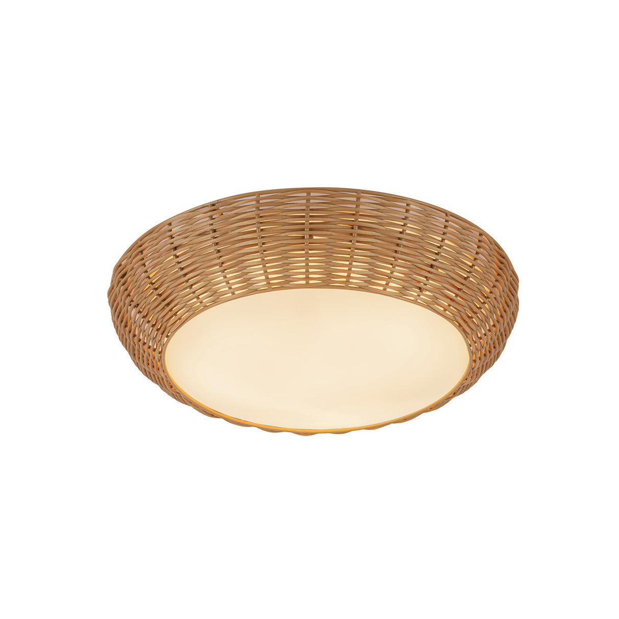 Miramar Flush Mount 15", Rattan and Opal Glass