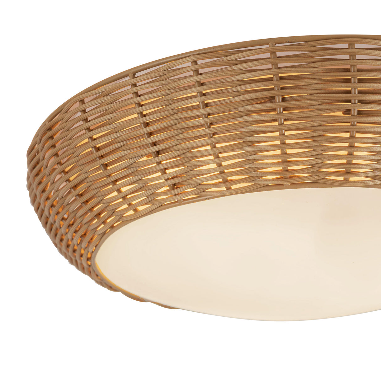 Miramar Small Flush Mount 15", Rattan and Opal Glass