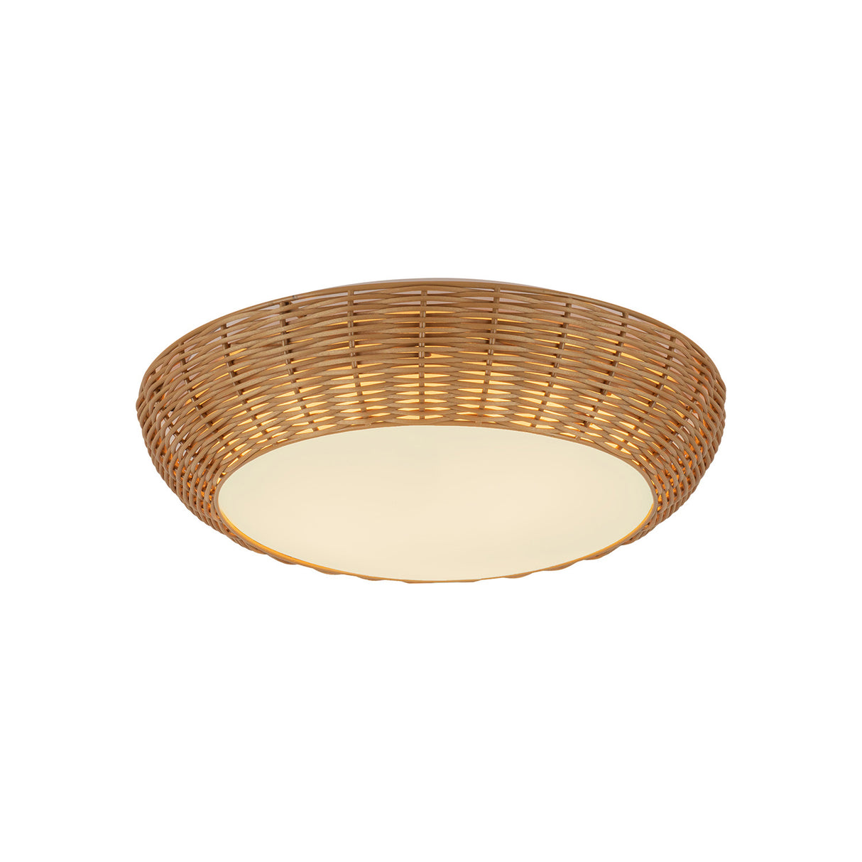 Miramar Flush Mount 15", Rattan and Opal Glass