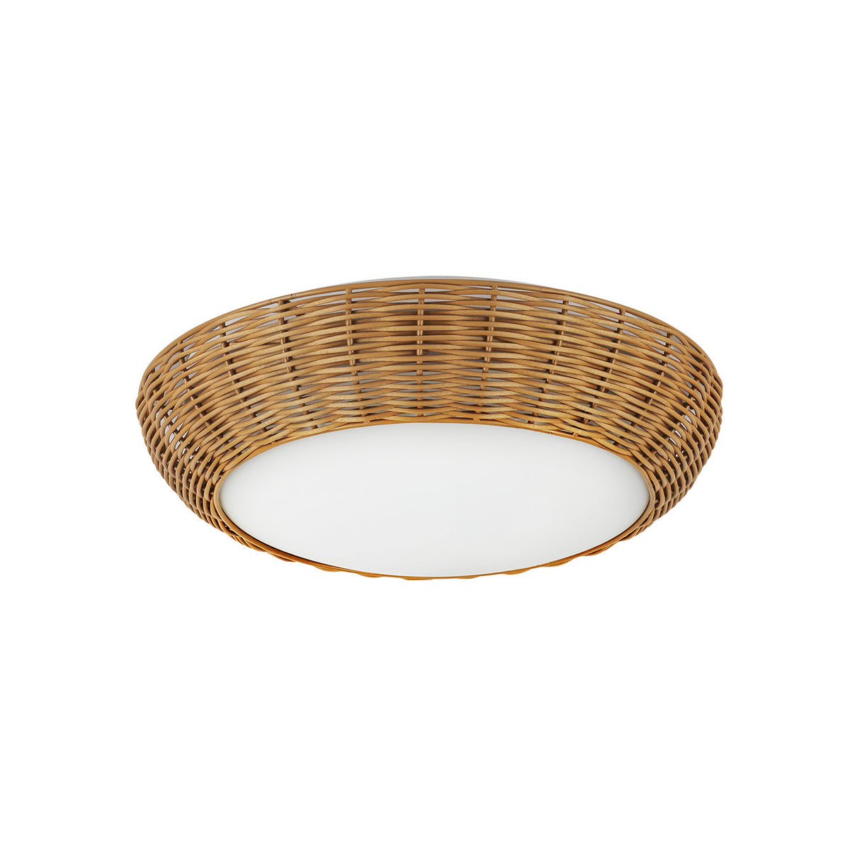 Miramar Flush Mount 15", Rattan and Opal Glass