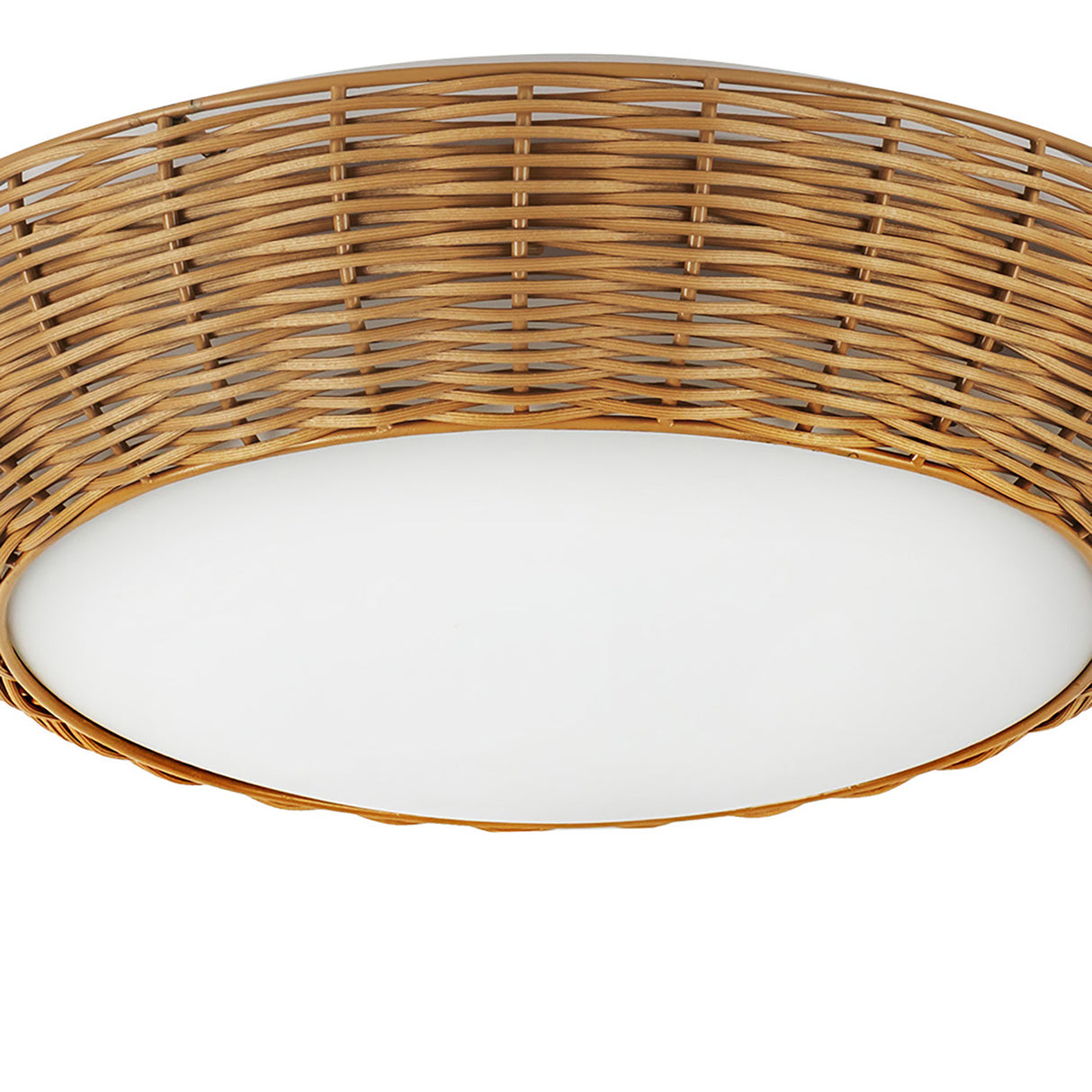 Miramar Small Flush Mount 15", Rattan and Opal Glass