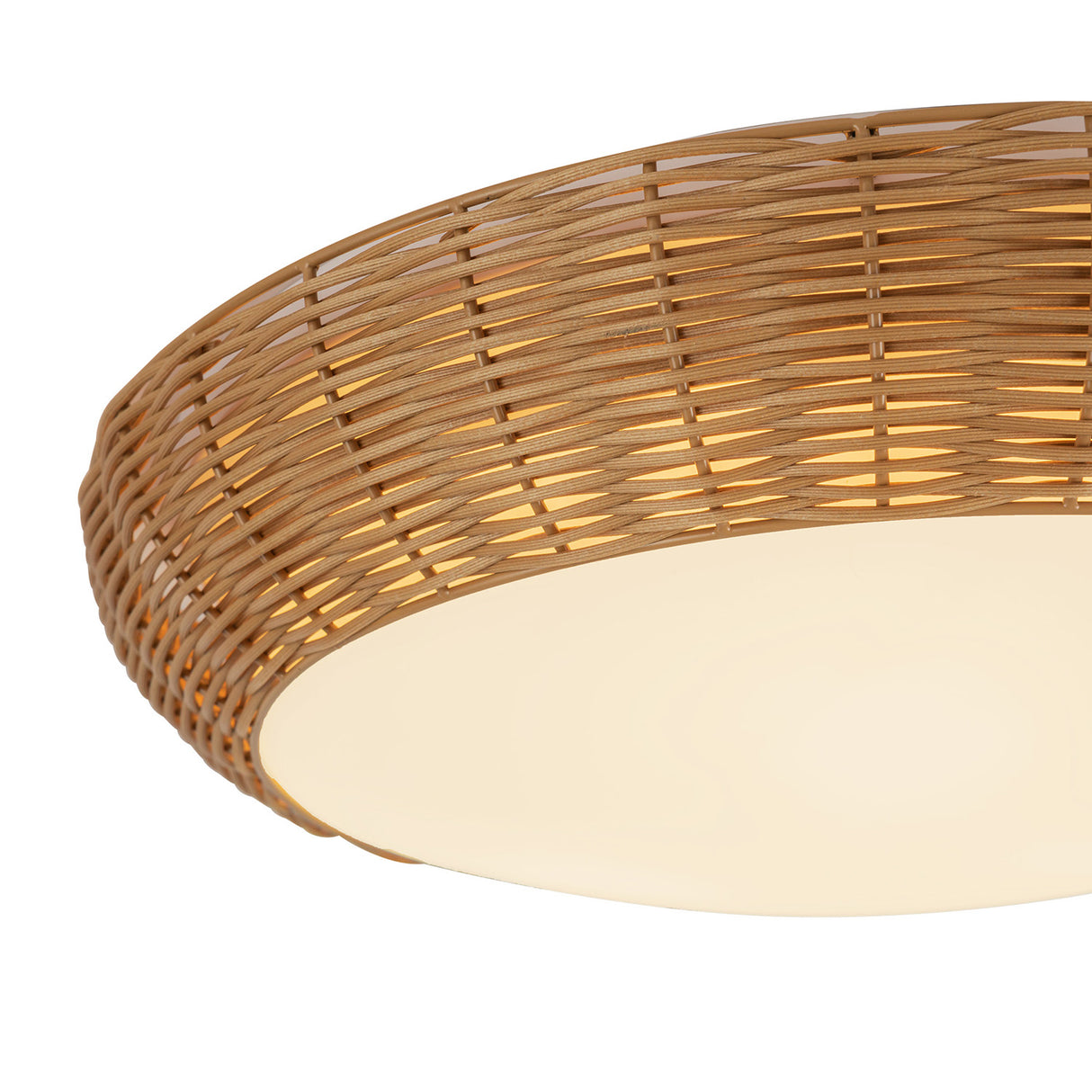 Miramar Flush Mount 17", Rattan and Opal Glass