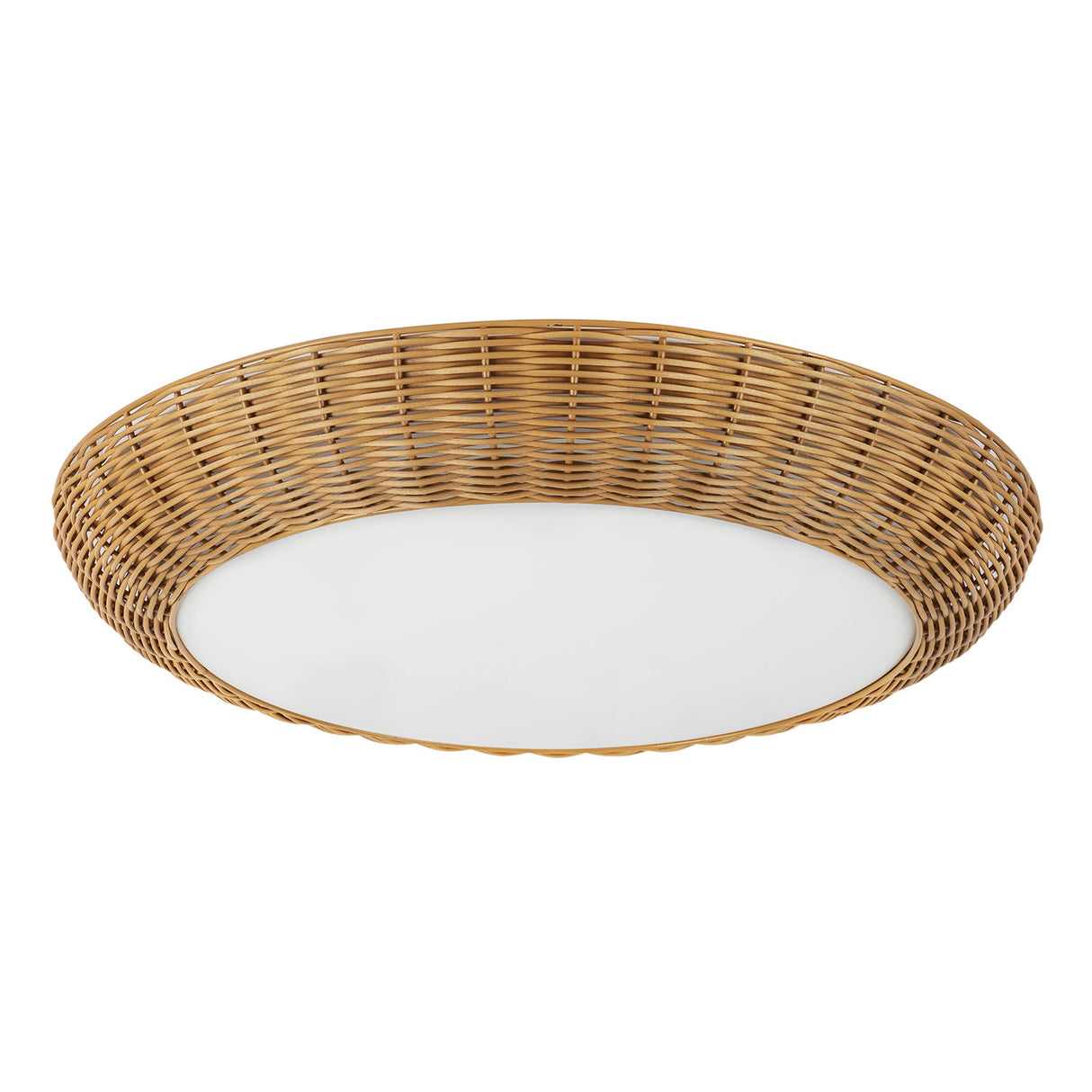 Miramar Large Flush Mount 21", Rattan and Opal Glass