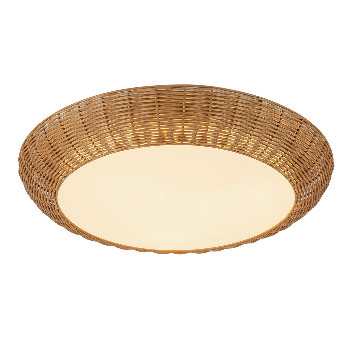 Miramar Large Flush Mount 21", Rattan and Opal Glass