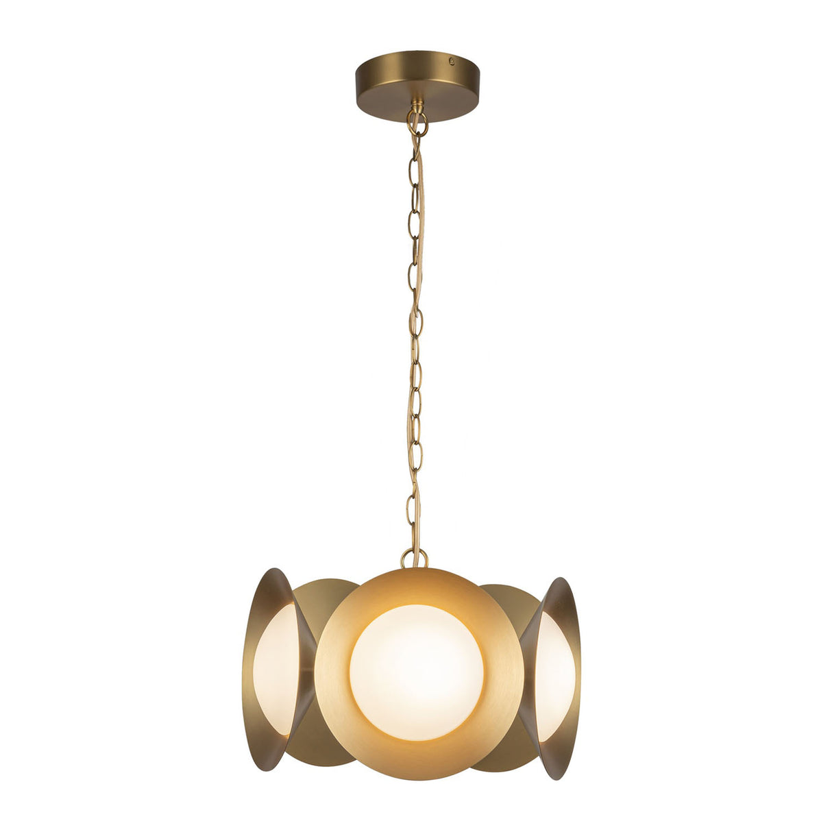 Elon 5 Light LED Chandelier 16", Brushed Brass and Opal Glass