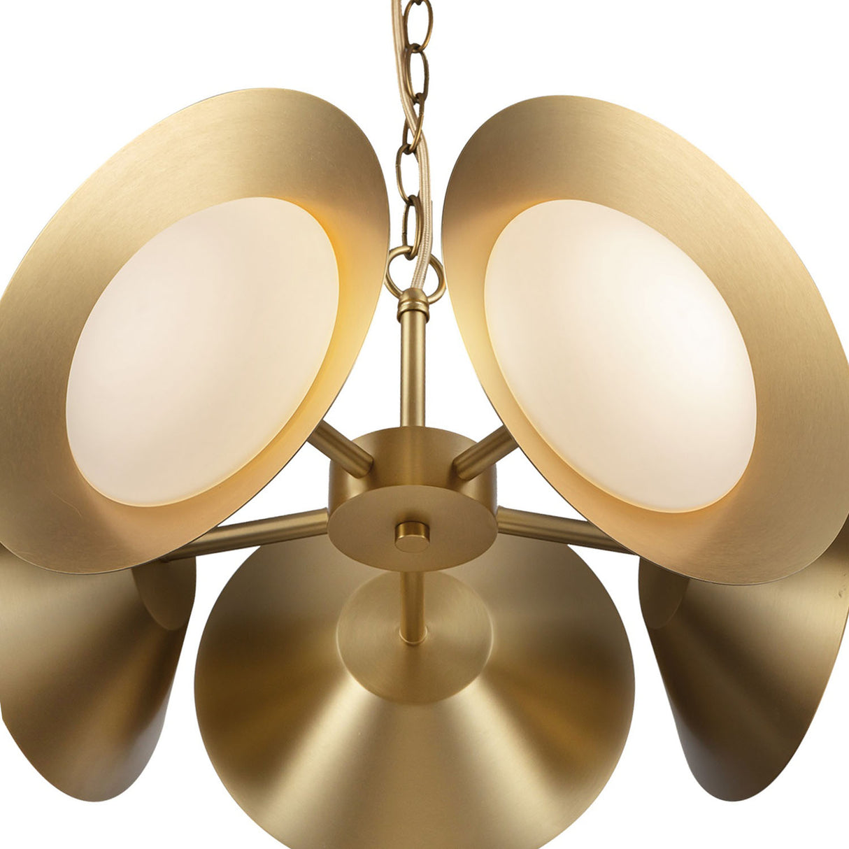 Elon 5 Light LED Chandelier 16", Brushed Brass and Opal Glass