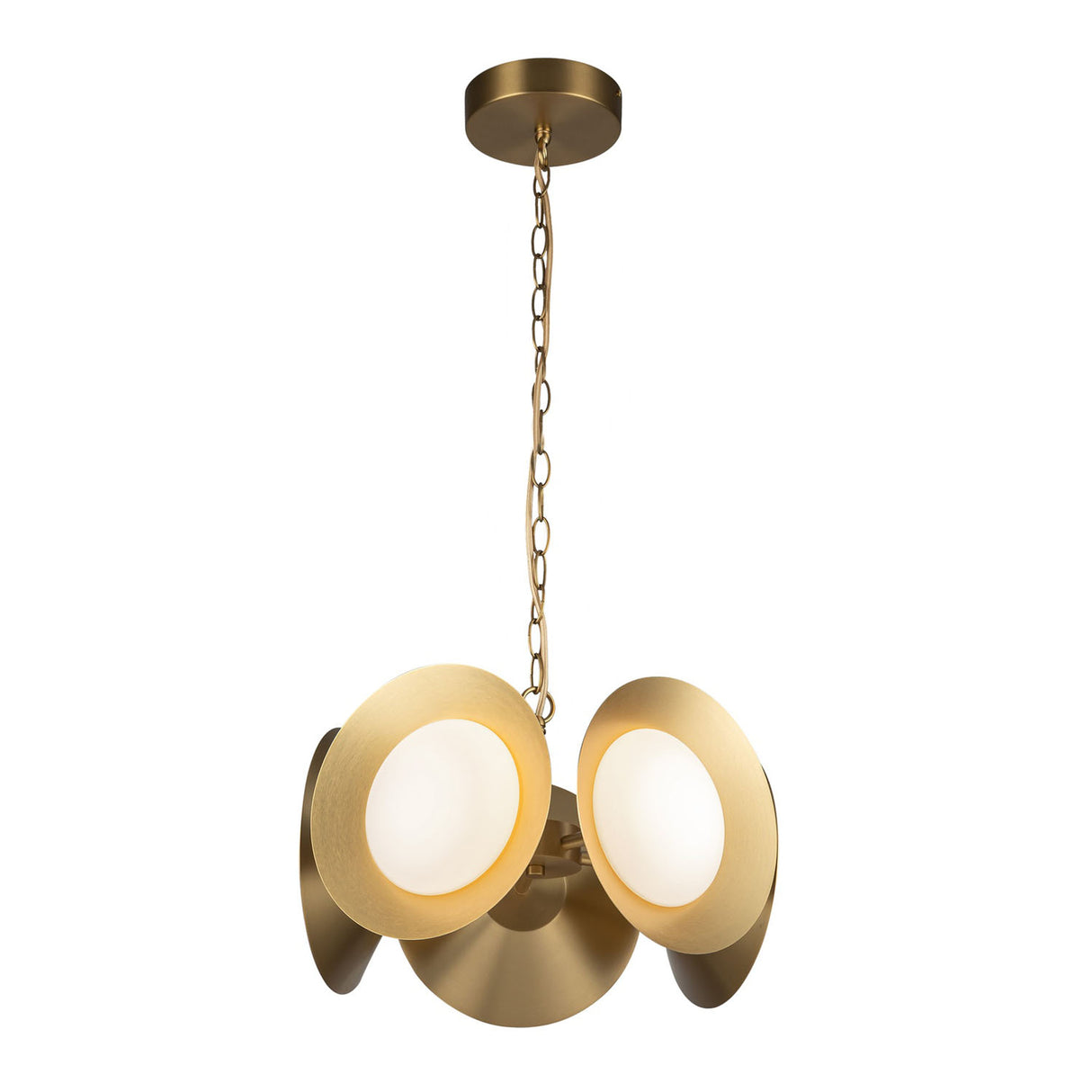 Elon 5 Light LED Chandelier 16", Brushed Brass and Opal Glass