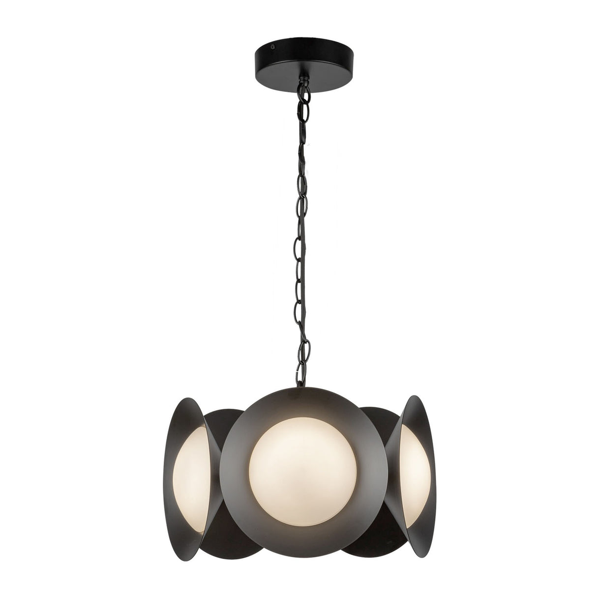 Elon 5 Light LED Chandelier 16", Matte Black and Opal Glass