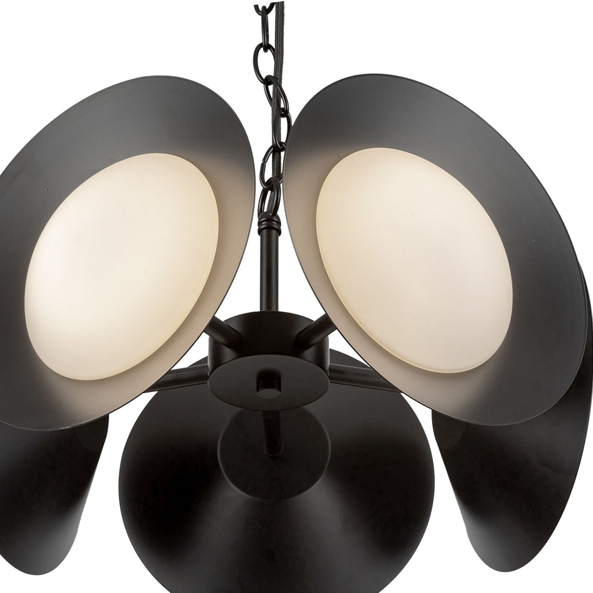 Elon 5 Light LED Chandelier 16", Matte Black and Opal Glass