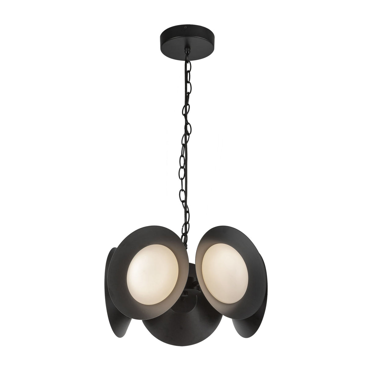 Elon 5 Light LED Chandelier 16", Matte Black and Opal Glass