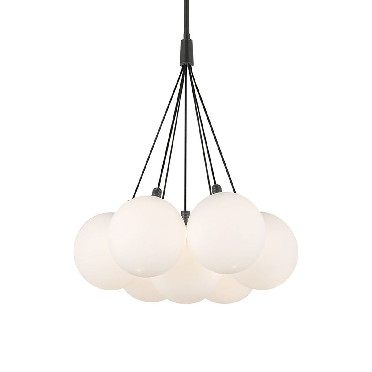 Soren 7 Light LED Chandelier 16", Matte Black and Opal Glass