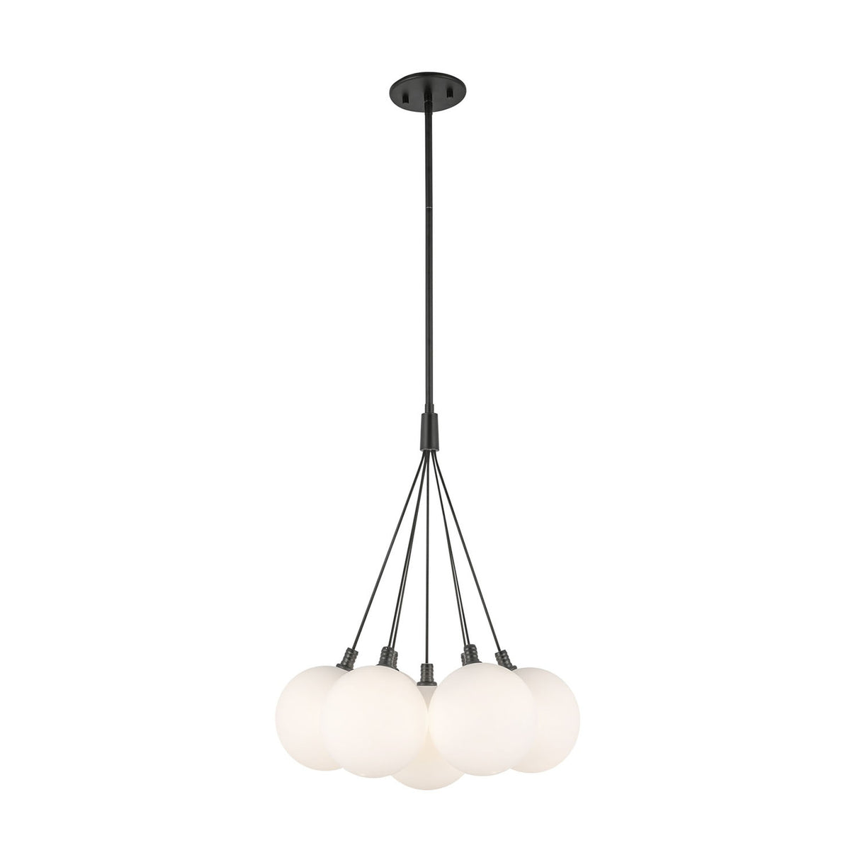 Soren 7 Light LED Chandelier 16", Matte Black and Opal Glass