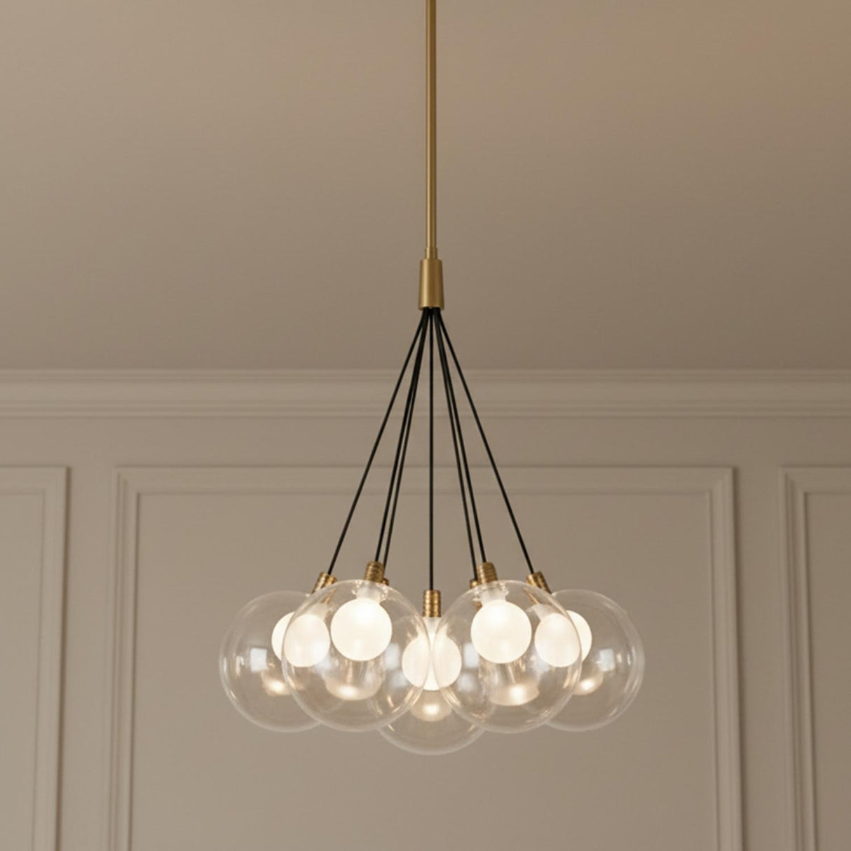 Soren 7 Light LED Chandelier 16", Brushed Brass and Clear Glass